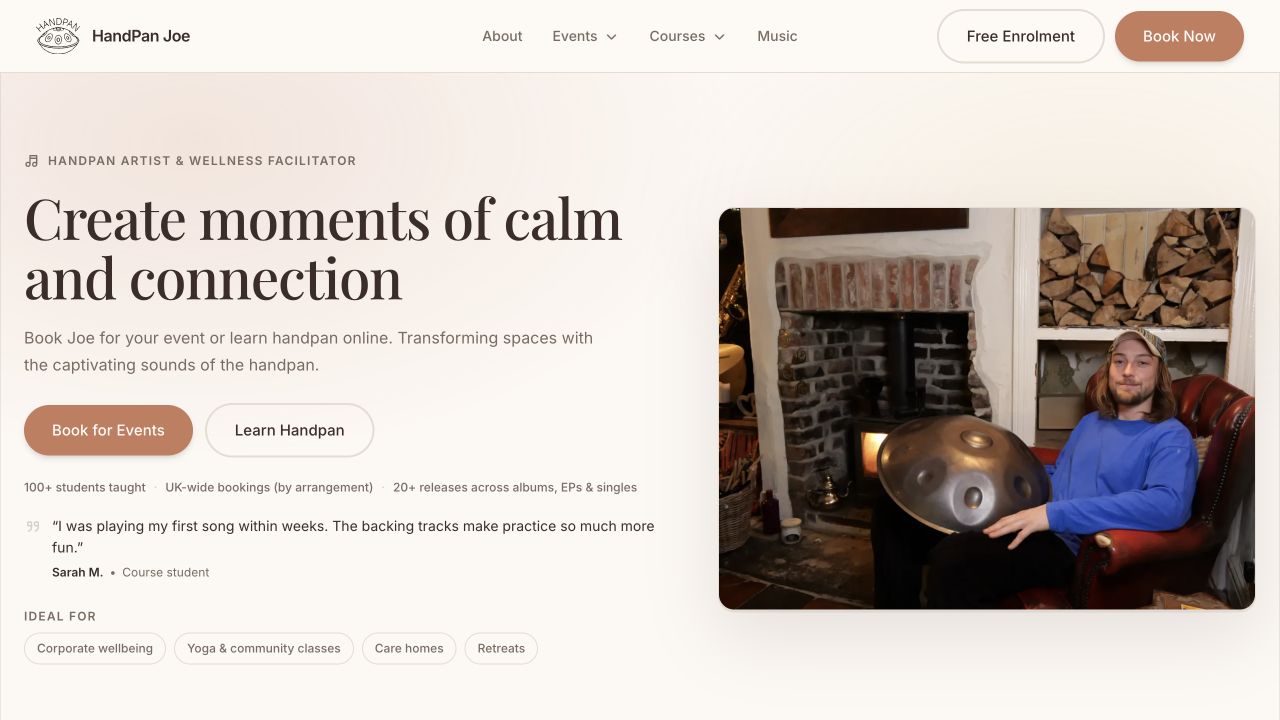 The current Handpan Joe website homepage