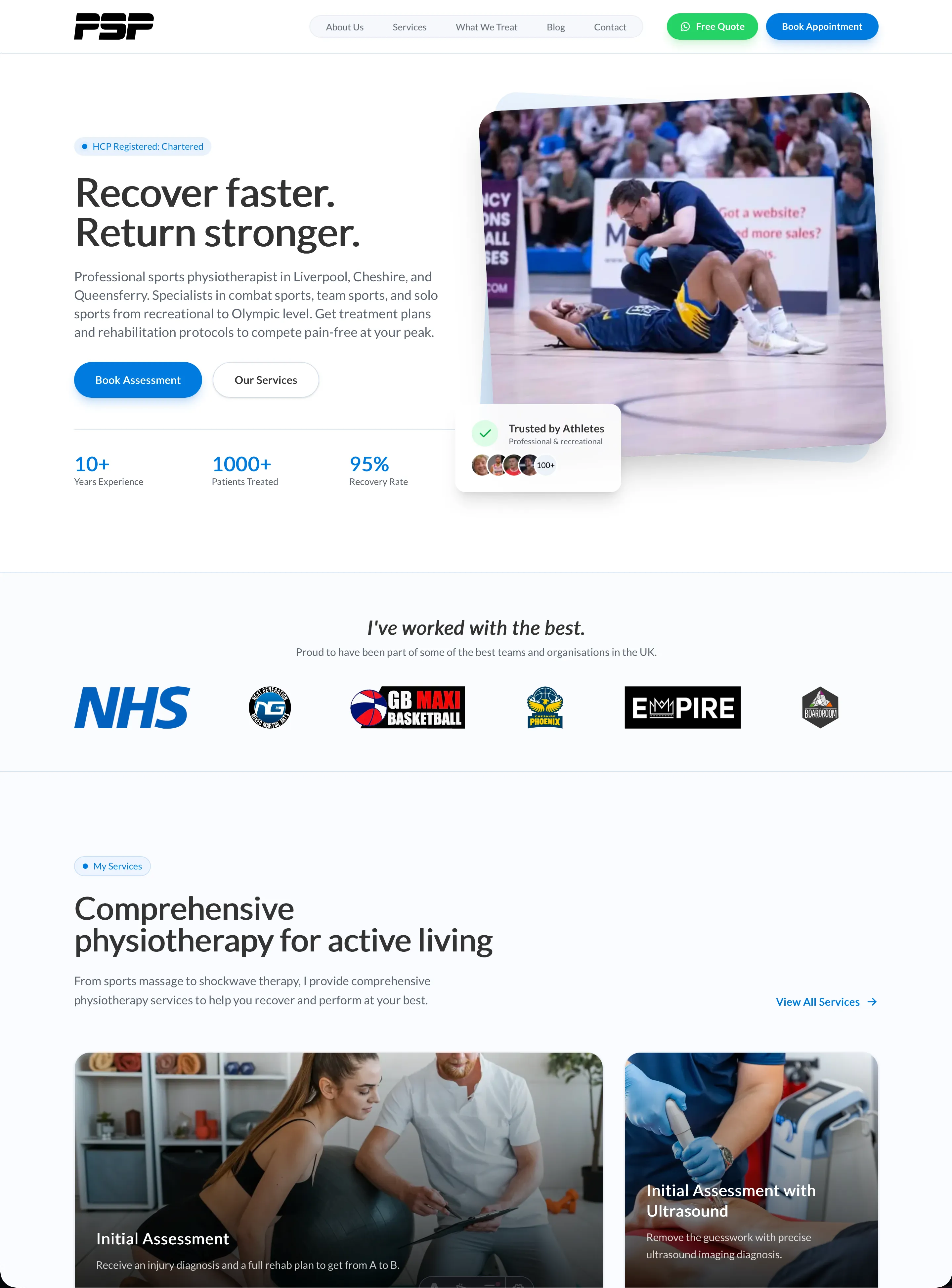 The current Professional Sports Physio website homepage